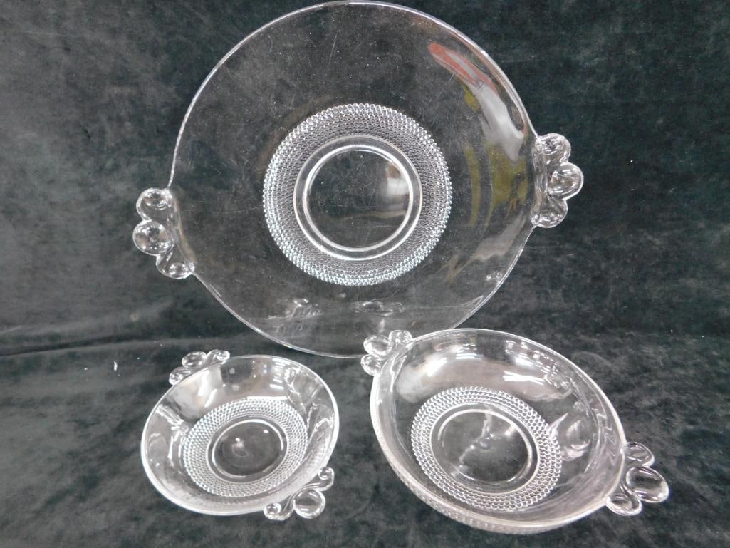 Group of 3 Duncan Miller Glass Pieces - Teardrop Pattern - 11" handled Platter - 7