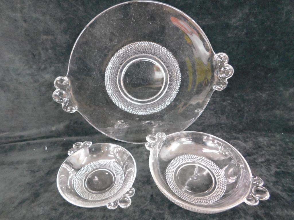 Group of 3 Duncan Miller Glass Pieces - Teardrop Pattern - 11" handled Platter - 8