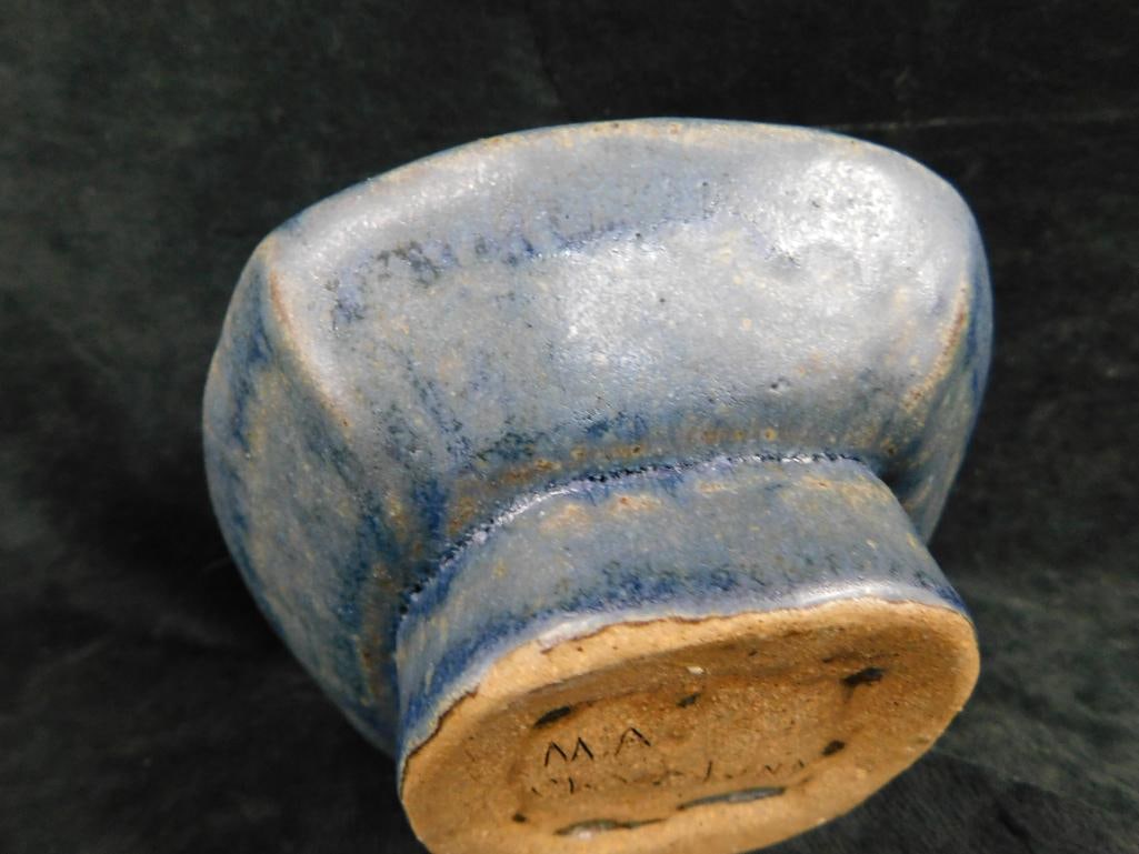 Southern Folk Art Pottery Flower Frog - Signed "Ma Cleveland" - 4" x 5" x 5" - 5