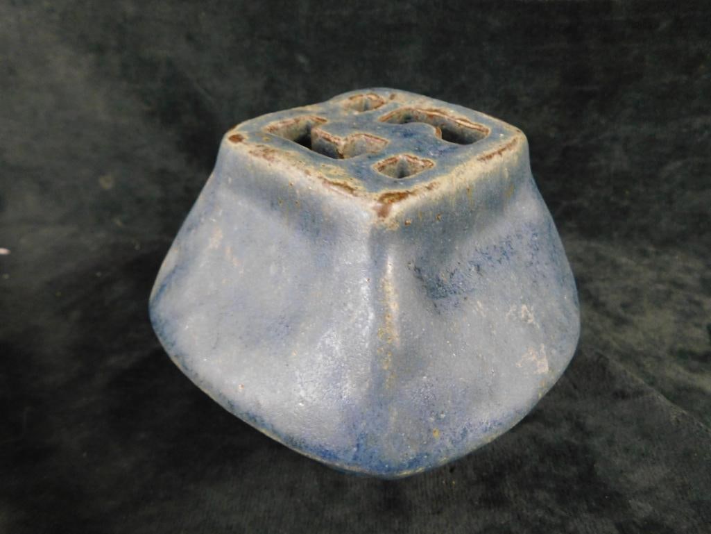 Southern Folk Art Pottery Flower Frog - Signed "Ma Cleveland" - 4" x 5" x 5" - 6