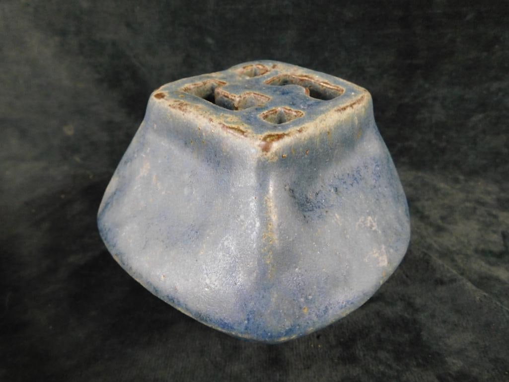 Southern Folk Art Pottery Flower Frog - Signed "Ma Cleveland" - 4" x 5" x 5" - 7