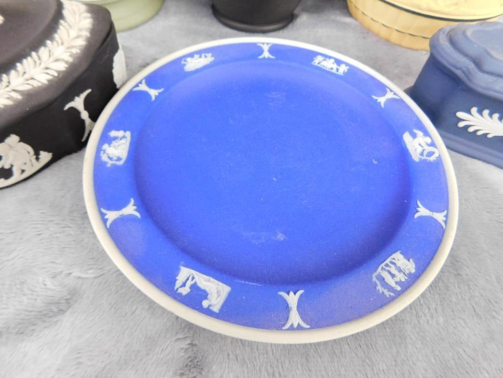 Group of 6 Wedgwood Jasperware Trinket Boxes and Vases and Plate - 6