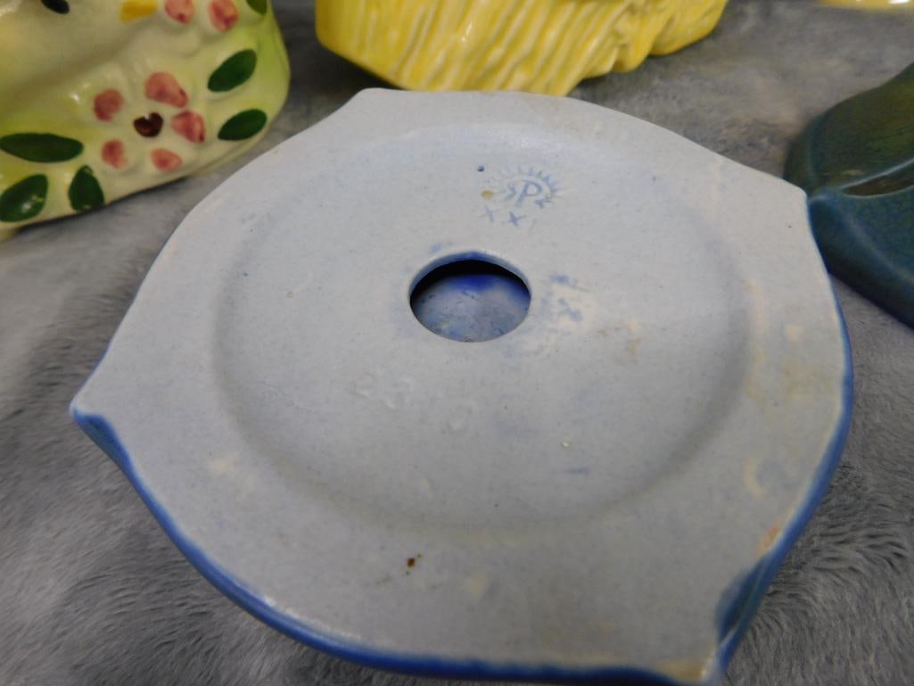 Box Lot with 2 Vintage Planters - Pair of Rookwood Candle Holders - 2 USA 4.75" Vases - 9