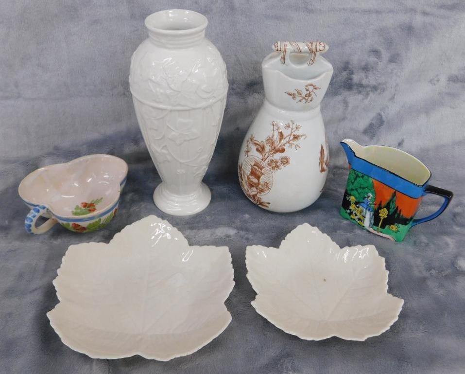 Box Lot - Wedgwood Vase - Argyle Vase - 2 Belleek Leaf Plates - Quimper Dish (1 of 14)