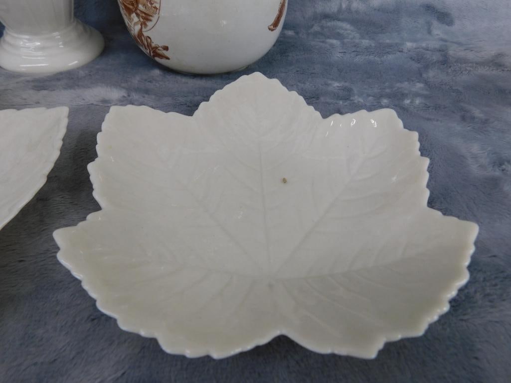 Box Lot - Wedgwood Vase - Argyle Vase - 2 Belleek Leaf Plates - Quimper Dish - 8