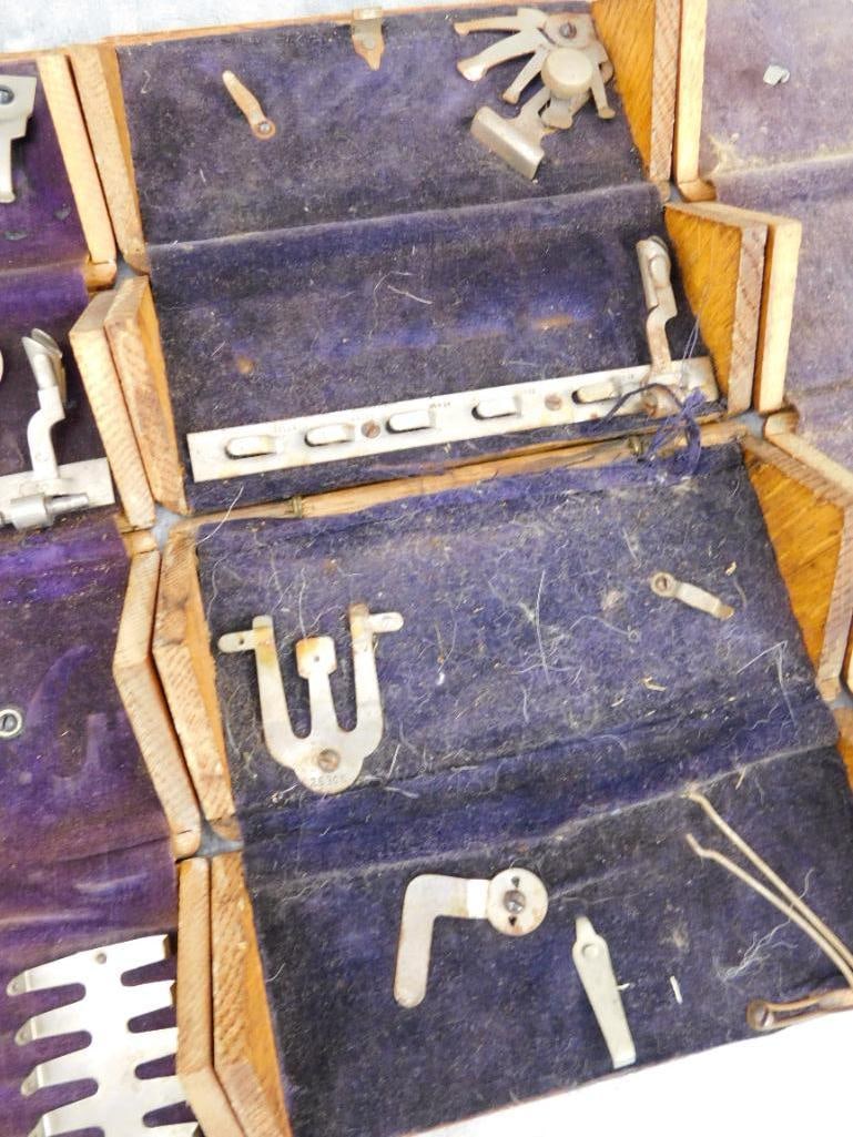 Group of 4 Multi Folding Sewing Parts Boxes - Bag of Machine Parts - Vintage Sewing Pad - 13
