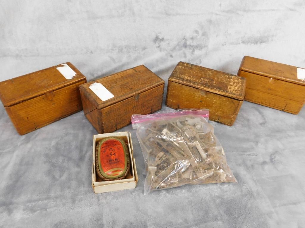 Group of 4 Multi Folding Sewing Parts Boxes - Bag of Machine Parts - Vintage Sewing Pad - 15