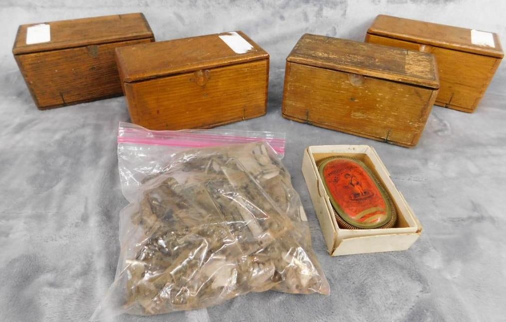 Group of 4 Multi Folding Sewing Parts Boxes - Bag of Machine Parts - Vintage Sewing Pad (1 of 16)