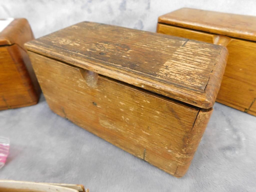 Group of 4 Multi Folding Sewing Parts Boxes - Bag of Machine Parts - Vintage Sewing Pad - 4