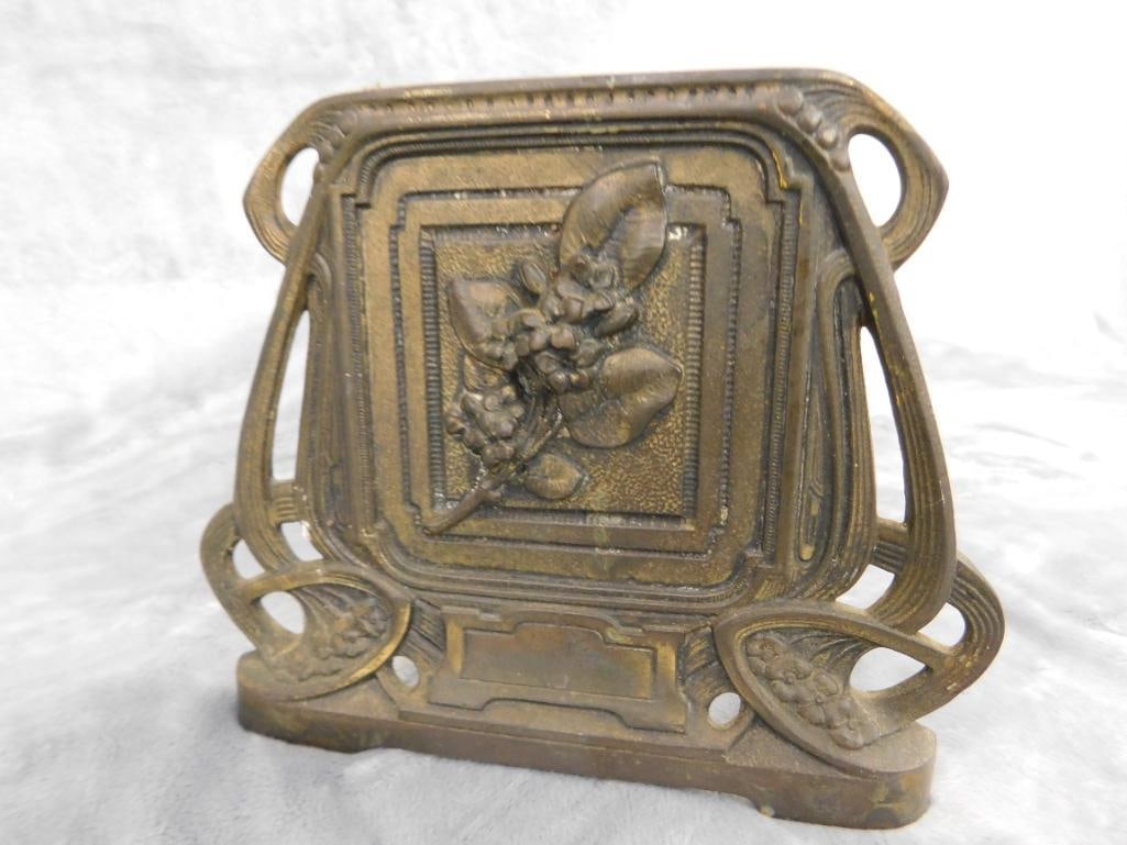Vintage Expandable Metal Book Holder - Floral Theme - 6" x 8" x 6.75" Closed - 2