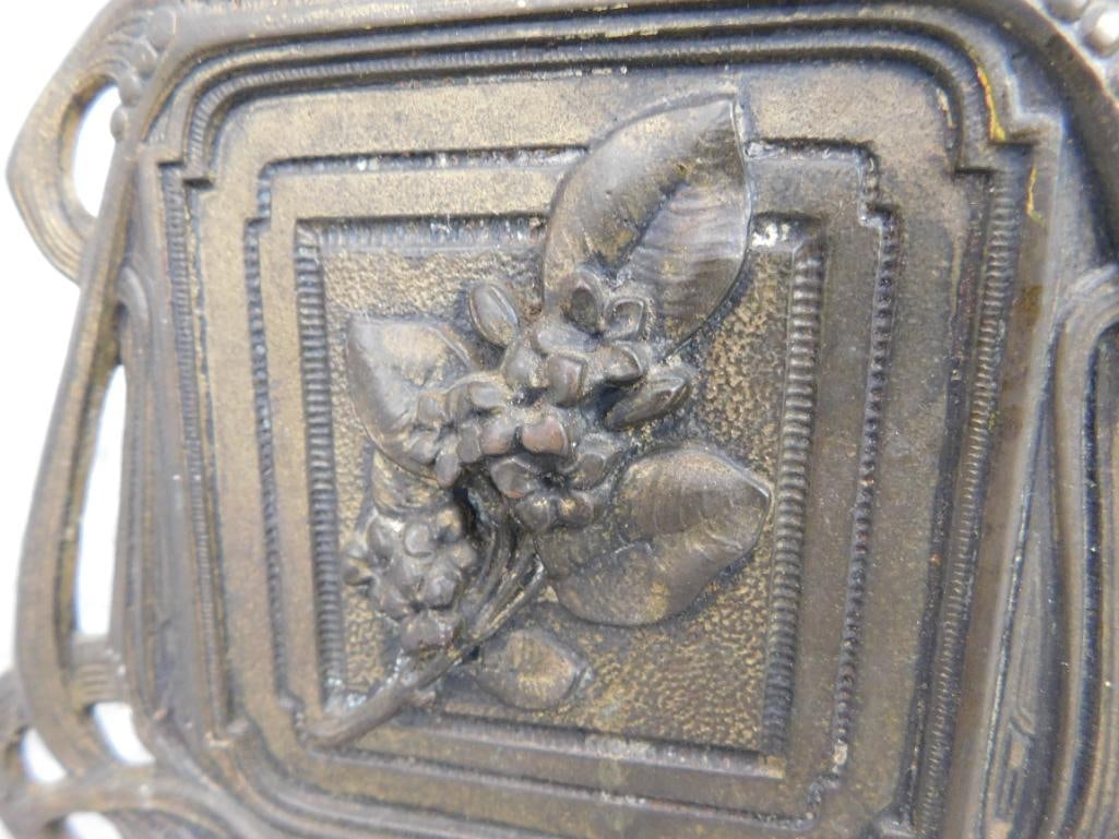Vintage Expandable Metal Book Holder - Floral Theme - 6" x 8" x 6.75" Closed - 3