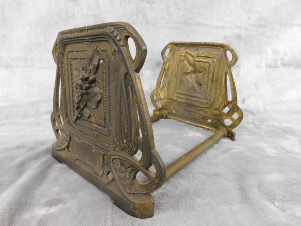 Vintage Expandable Metal Book Holder - Floral Theme - 6" x 8" x 6.75" Closed - 6