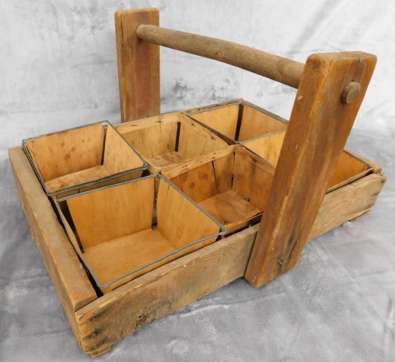 Vintage Berry Quart Containers and Handled Holder - 10.5" x 18" x 12.5": See Photos For Condition and Details