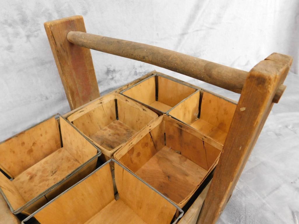 Vintage Berry Quart Containers and Handled Holder - 10.5" x 18" x 12.5" - 4