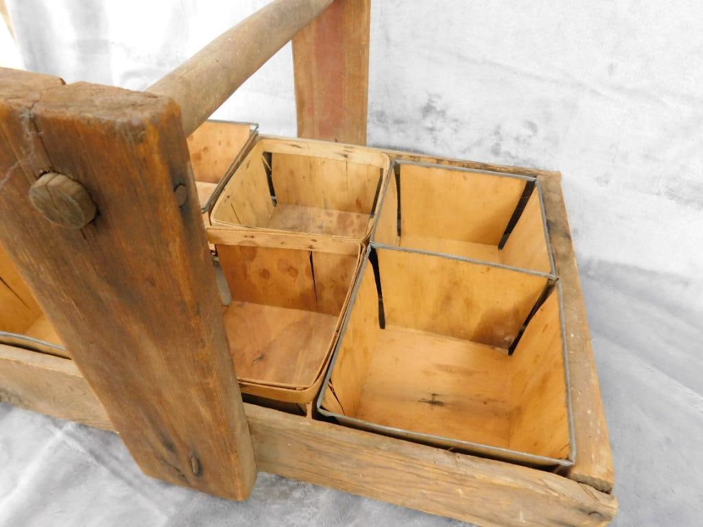 Vintage Berry Quart Containers and Handled Holder - 10.5" x 18" x 12.5" - 5