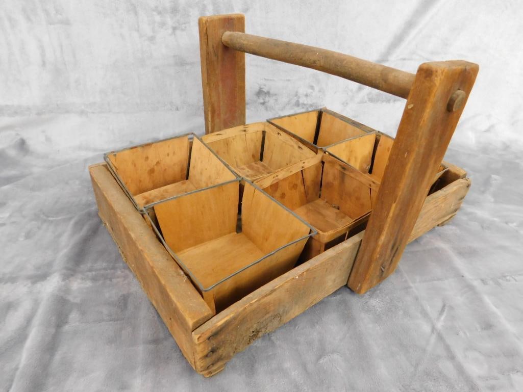 Vintage Berry Quart Containers and Handled Holder - 10.5" x 18" x 12.5" - 7