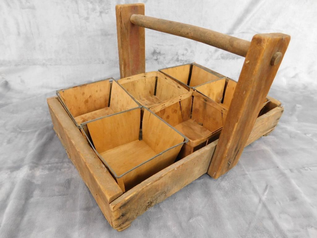 Vintage Berry Quart Containers and Handled Holder - 10.5" x 18" x 12.5" - 8