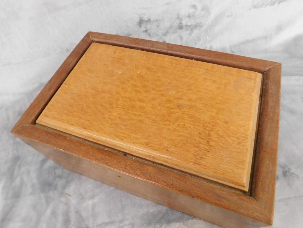 Vintage Heavy Hinged Lid Wood Box With Tray - 6" x 12" x 8" - 2