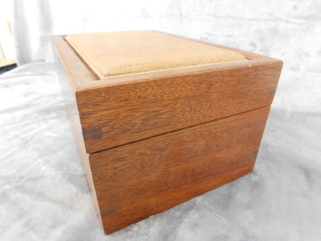 Vintage Heavy Hinged Lid Wood Box With Tray - 6" x 12" x 8" - 3