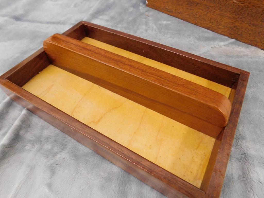 Vintage Heavy Hinged Lid Wood Box With Tray - 6" x 12" x 8" - 6