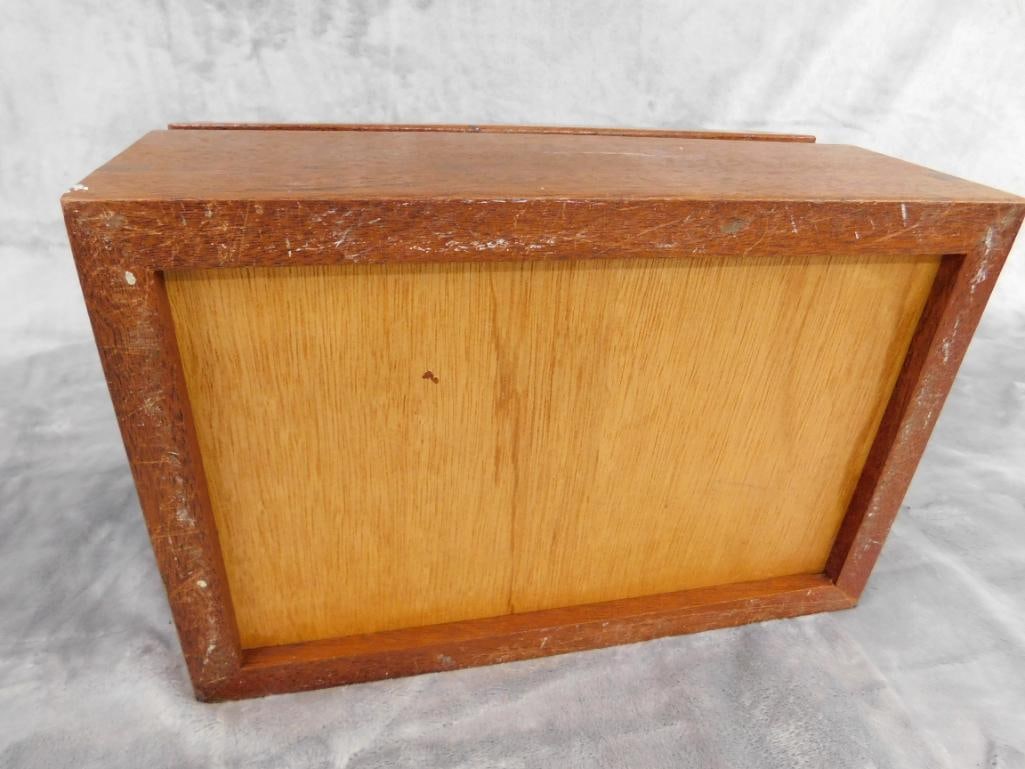 Vintage Heavy Hinged Lid Wood Box With Tray - 6" x 12" x 8" - 7