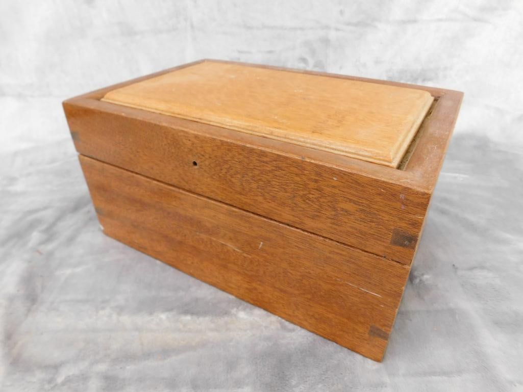 Vintage Heavy Hinged Lid Wood Box With Tray - 6" x 12" x 8" - 8