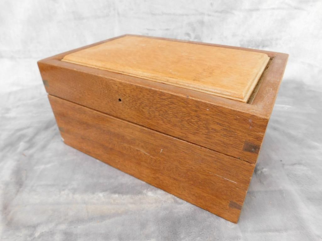 Vintage Heavy Hinged Lid Wood Box With Tray - 6" x 12" x 8" - 9