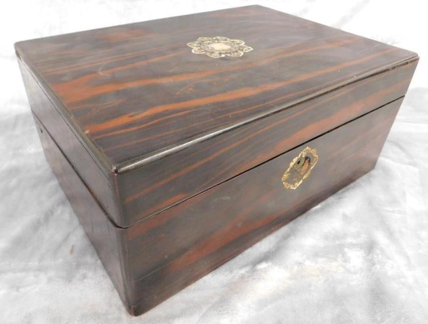Vintage Lap Desk With Mother of Pearl Inlay - 6.25" x 14" x 10": Crack On Top - Inside Writing Area Needs Reattached - See Photos For Condition and Details