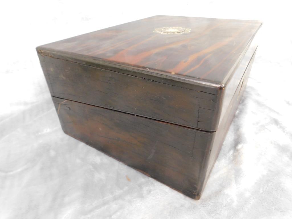 Vintage Lap Desk With Mother of Pearl Inlay - 6.25" x 14" x 10" - 4
