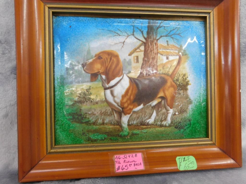 2 Vintage Enamel on Metal Frame Art - Signed V. Pevert - Each 8" x 7" - 6