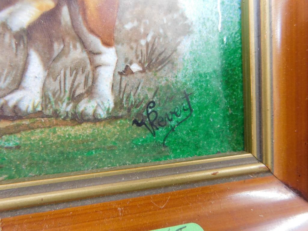 2 Vintage Enamel on Metal Frame Art - Signed V. Pevert - Each 8" x 7" - 8