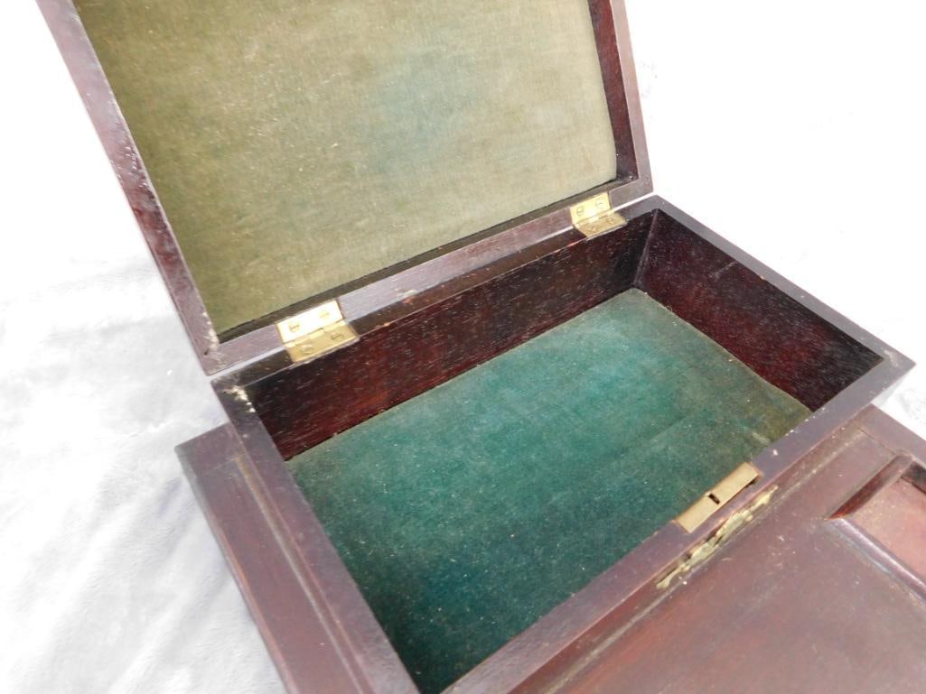Vintage Mahogany Inkwell Holder and Pen Holder Box - No Key - 3.75" x 11"x 11.75" - 4