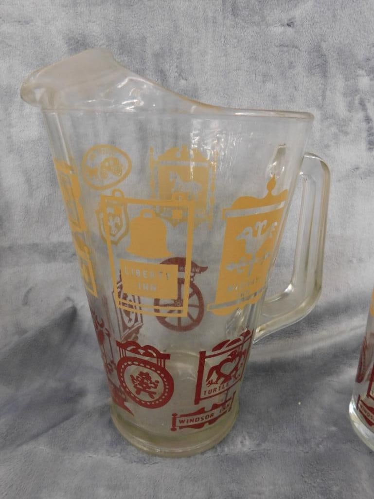 Vintage Pitcher and 5 Glasses - English Inn Theme - 2