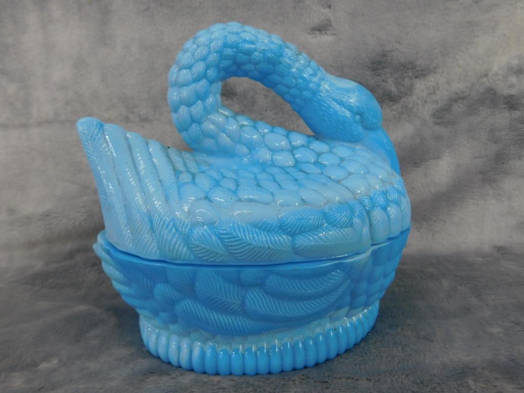 Vintage Powder Blue Swan 5.25" x 5.5" x 4" and Bunny 5.5" x 7.5" x 5.5" Candy Dishes - 2