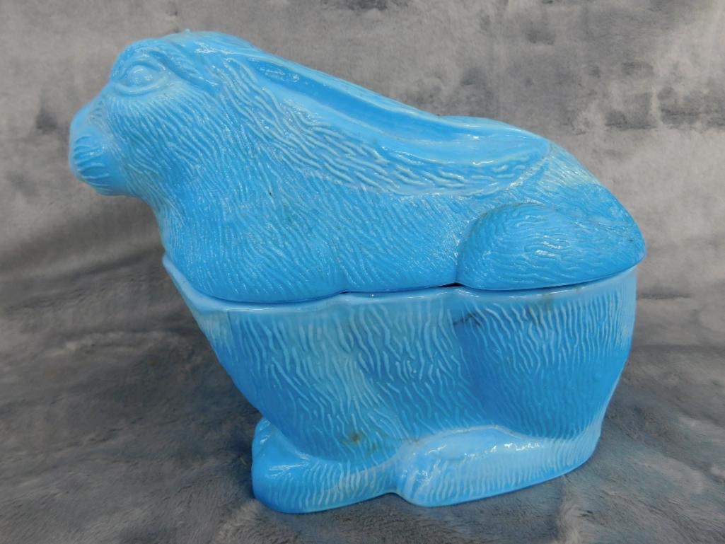 Vintage Powder Blue Swan 5.25" x 5.5" x 4" and Bunny 5.5" x 7.5" x 5.5" Candy Dishes - 5