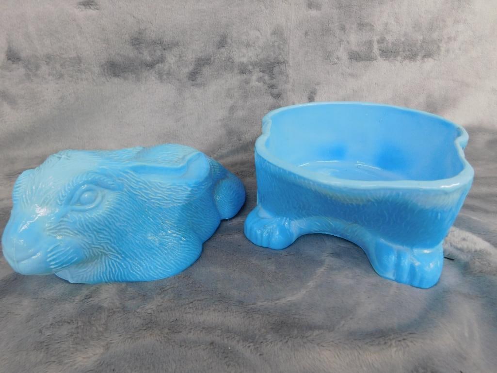 Vintage Powder Blue Swan 5.25" x 5.5" x 4" and Bunny 5.5" x 7.5" x 5.5" Candy Dishes - 7