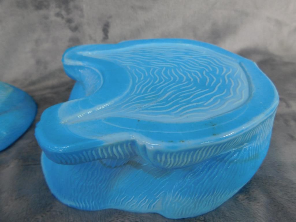 Vintage Powder Blue Swan 5.25" x 5.5" x 4" and Bunny 5.5" x 7.5" x 5.5" Candy Dishes - 8