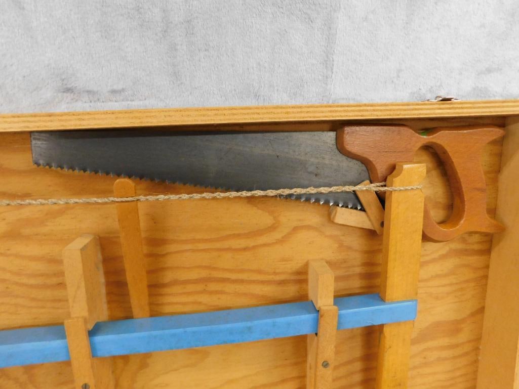Vintage Childs Tool Set - Wood Case - Case 3.75" x 21" x 11" - 2