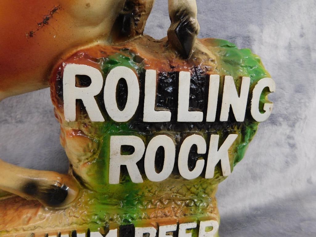 Vintage Chalkware "Rolling Rock" Countertop Beer Advertising - 11" x 10" x 2.5" - 3