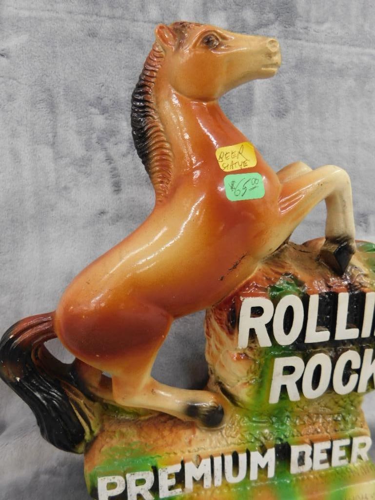 Vintage Chalkware "Rolling Rock" Countertop Beer Advertising - 11" x 10" x 2.5" - 4