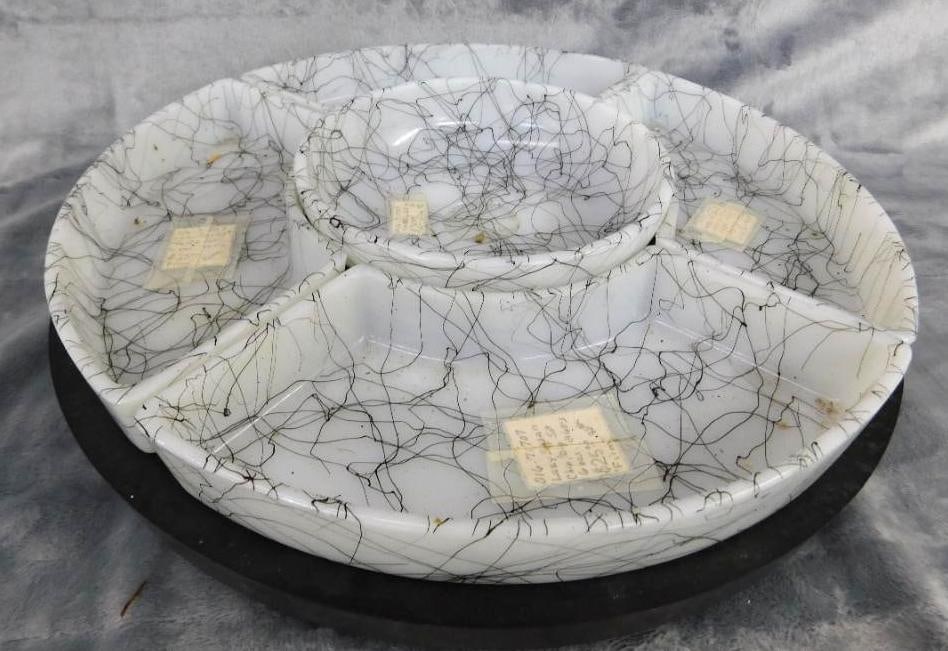 MCM Mid Century Lazy Susan With Funky Glass Trays - 3" x 14": See Photos For Condition and Details