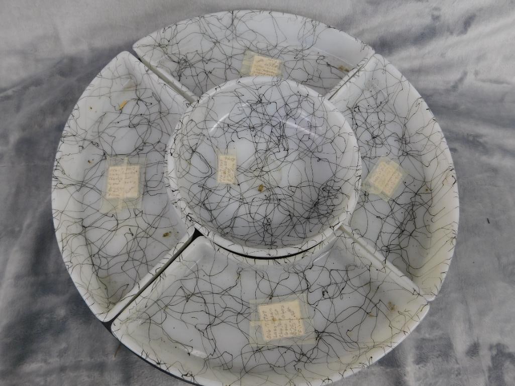 MCM Mid Century Lazy Susan With Funky Glass Trays - 3" x 14" - 2