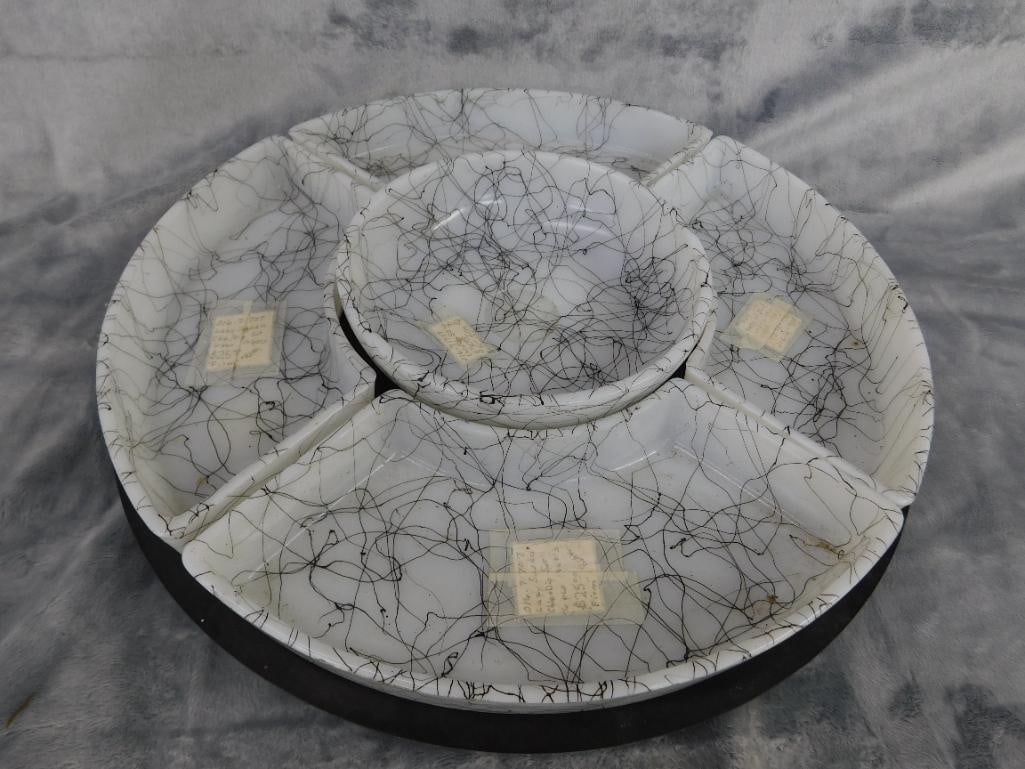 MCM Mid Century Lazy Susan With Funky Glass Trays - 3" x 14" - 7