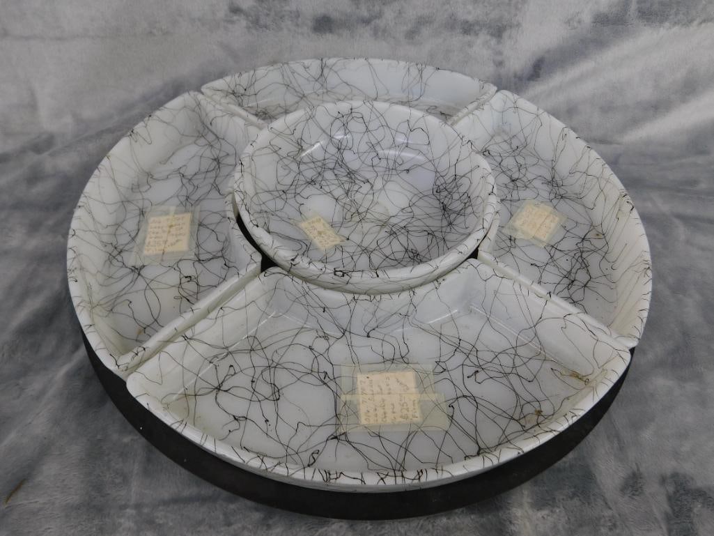 MCM Mid Century Lazy Susan With Funky Glass Trays - 3" x 14" - 8