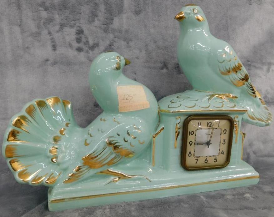 Vintage Ceramic "Scout" Wind Up Mantle Clock - 10.5" x 15" x 3.5": See Photos For Condition and Details