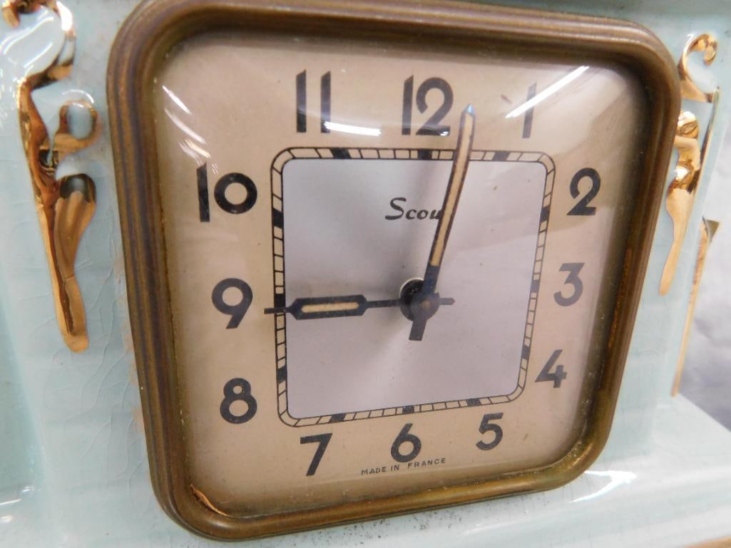 Vintage Ceramic "Scout" Wind Up Mantle Clock - 10.5" x 15" x 3.5" - 3