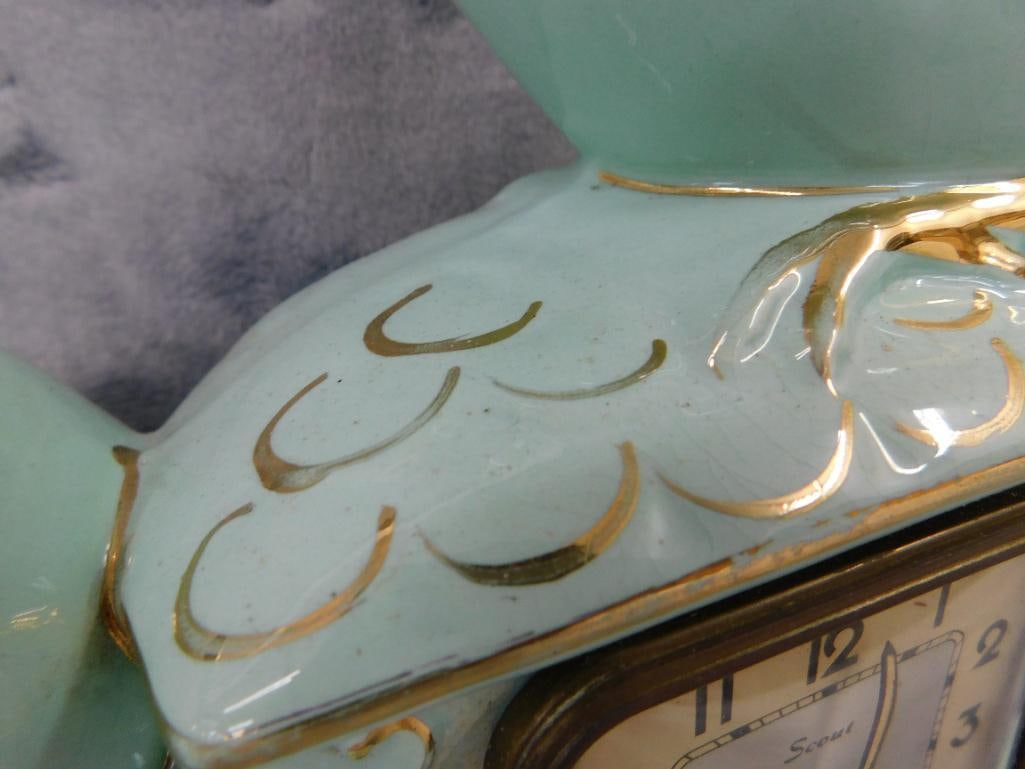 Vintage Ceramic "Scout" Wind Up Mantle Clock - 10.5" x 15" x 3.5" - 5