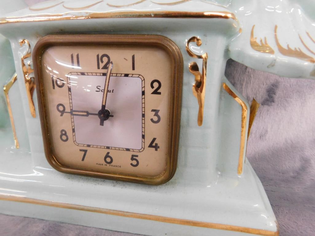 Vintage Ceramic "Scout" Wind Up Mantle Clock - 10.5" x 15" x 3.5" - 6