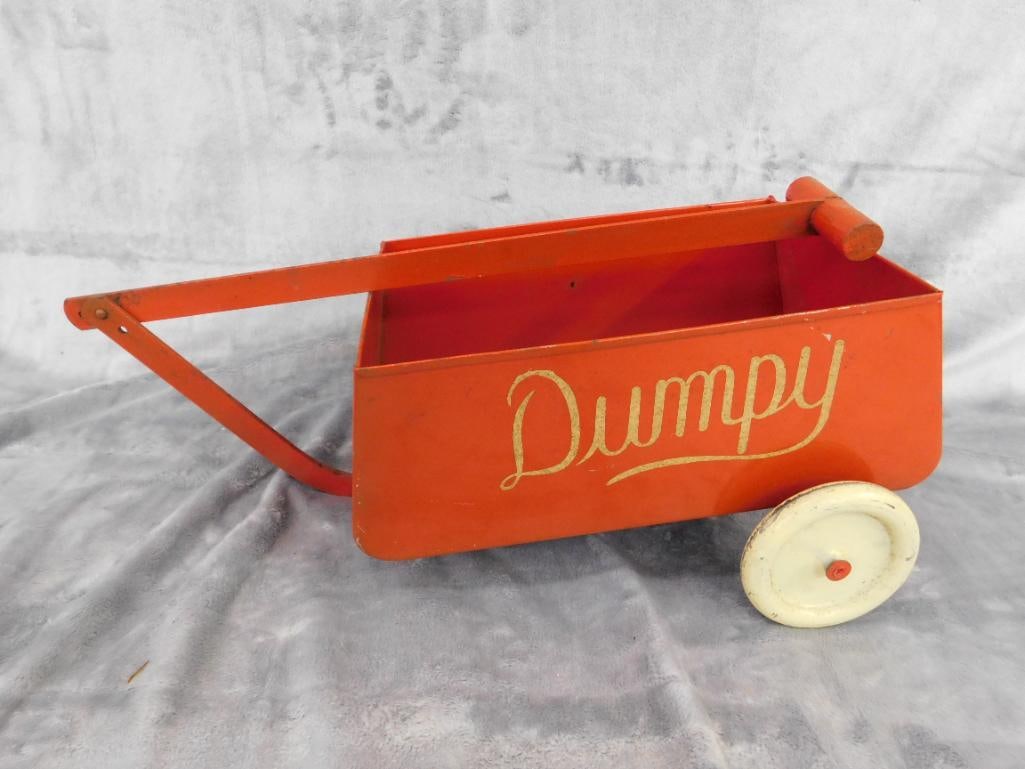 Vintage Metal "Dumpy" Pull Along Dump Trailer - 9" x 18" x 9" - 10