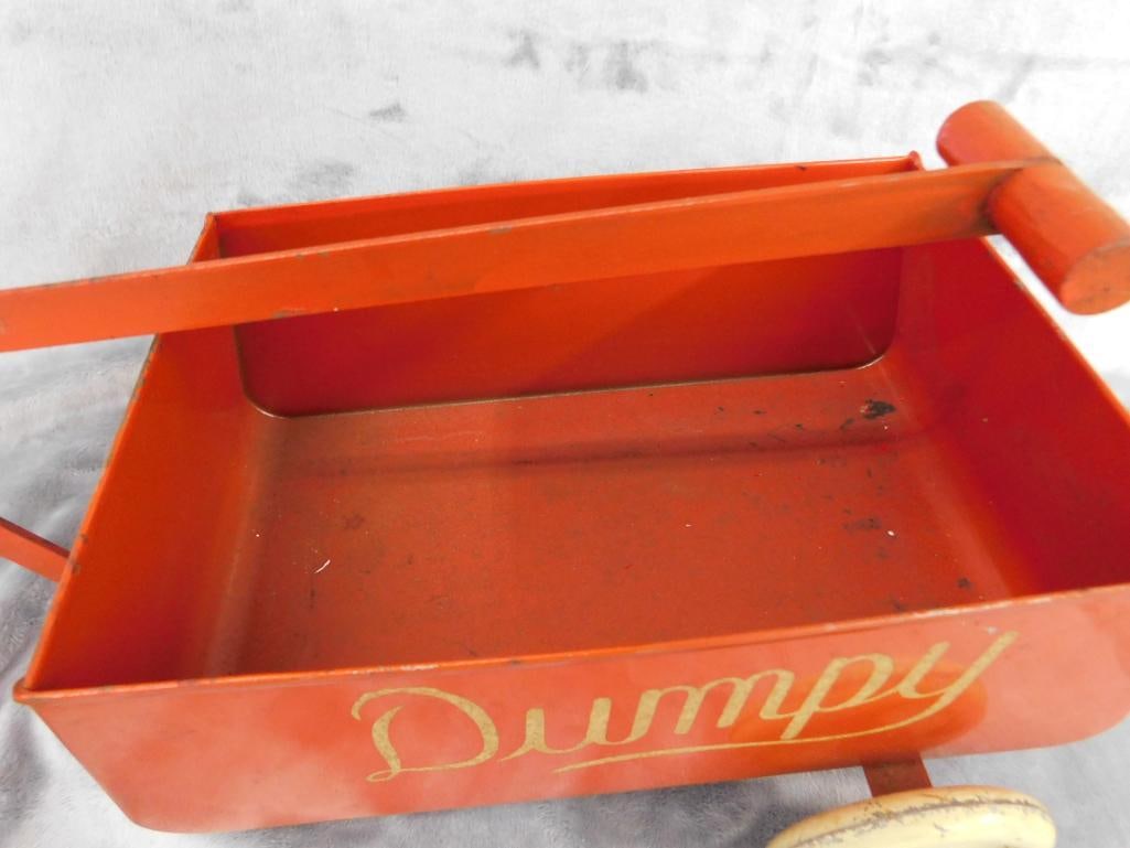 Vintage Metal "Dumpy" Pull Along Dump Trailer - 9" x 18" x 9" - 2
